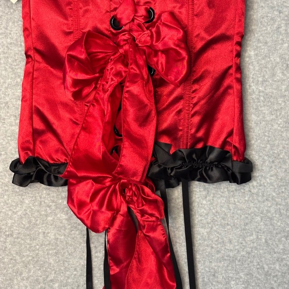Dreamgirl Womens 34 Strapless Tie Up Corset Red Black Lingerie Romantic Goth NWT - Picture 4 of 11